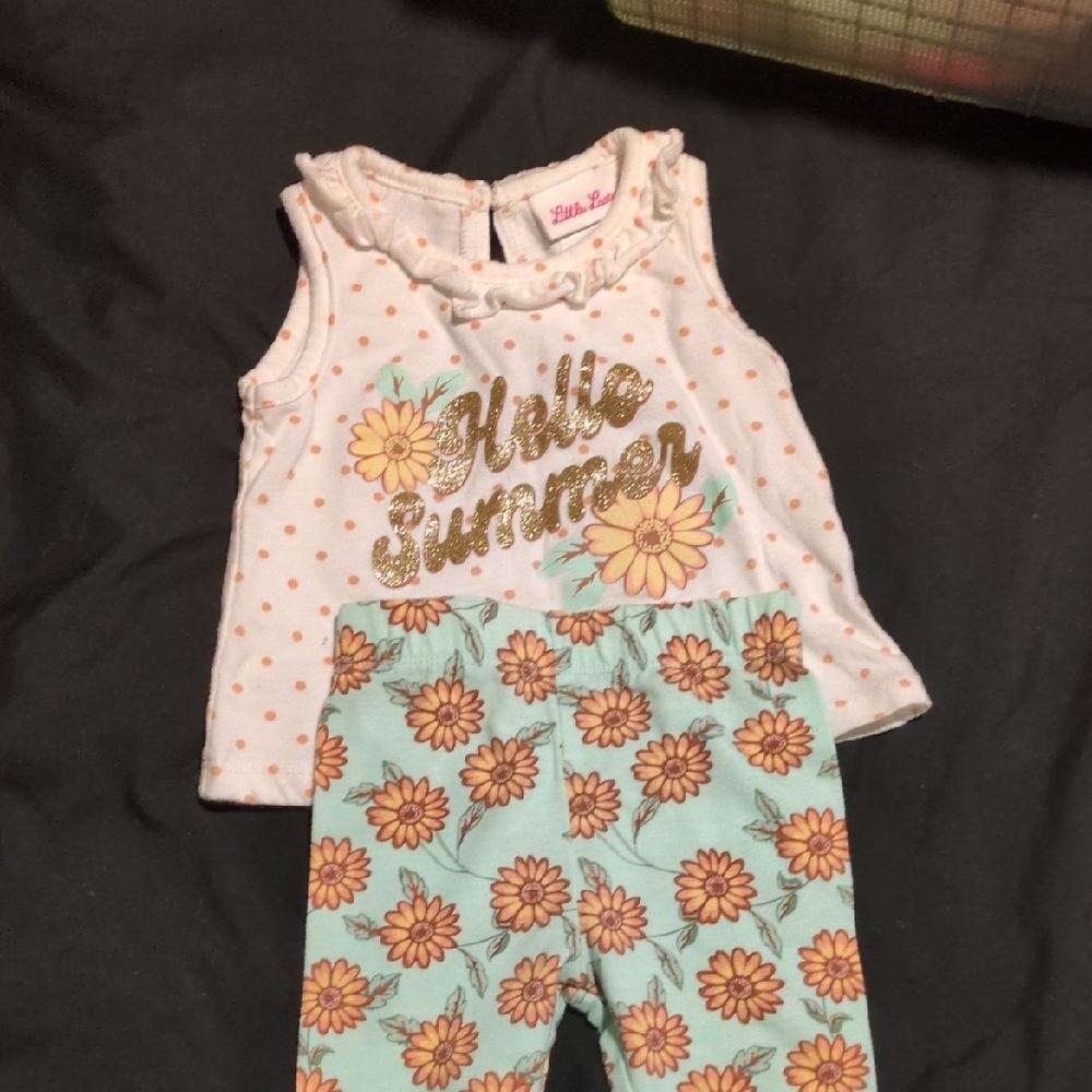 Little Lass White and Gold Floral Set
